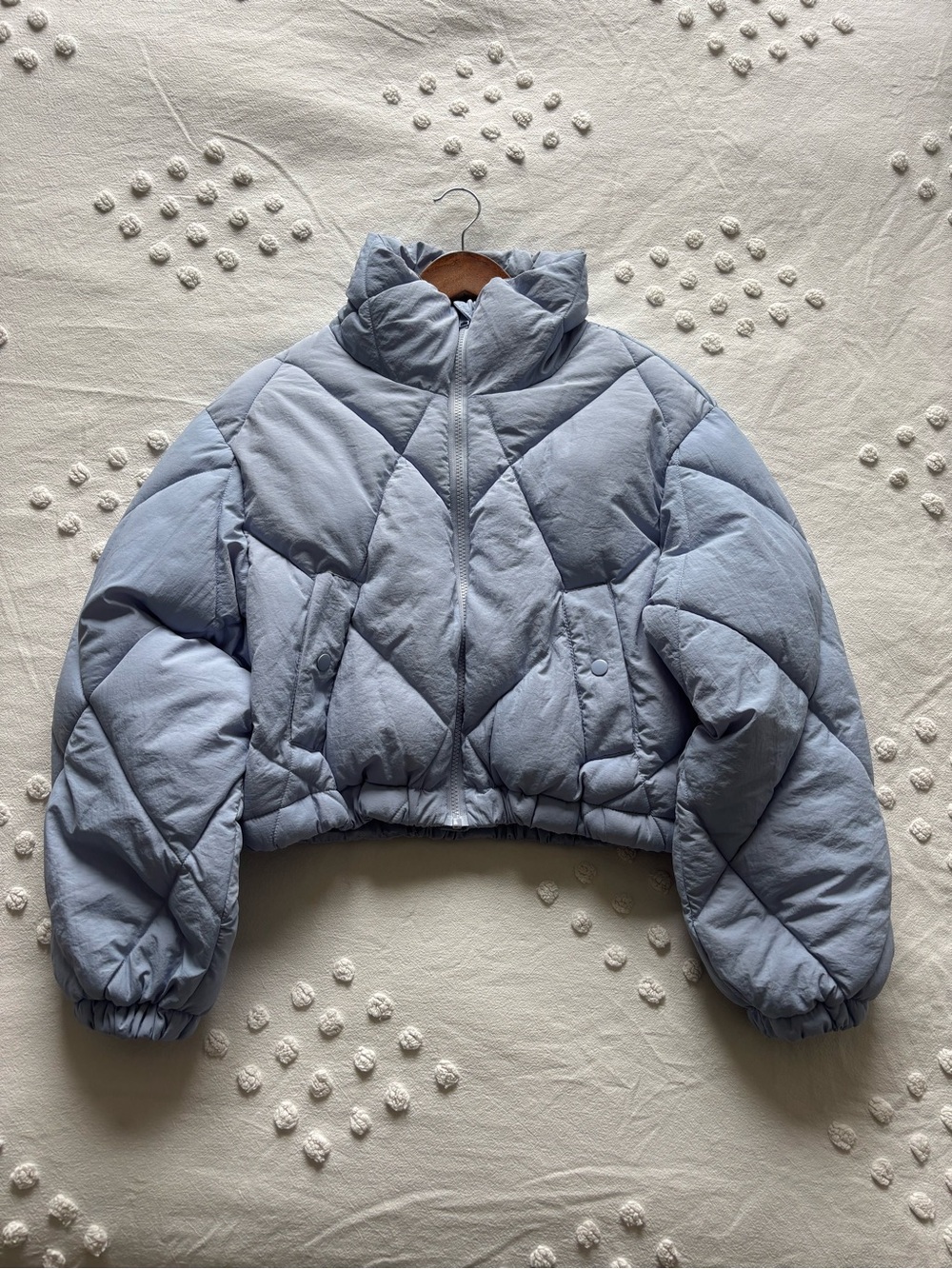 Garage cropped puffer jacket. Baby pastel blue. Size small